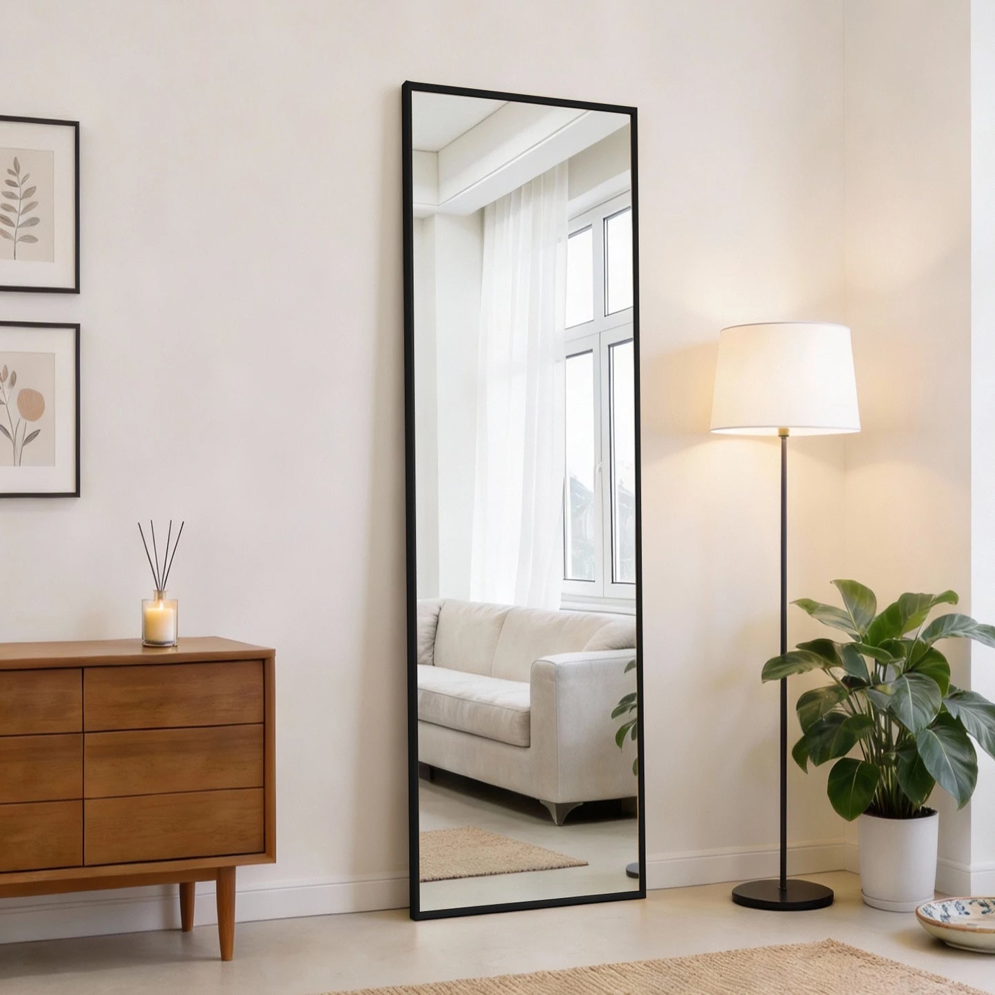 JHK Full Length Wall Mirror With Stand Aluminum Frame