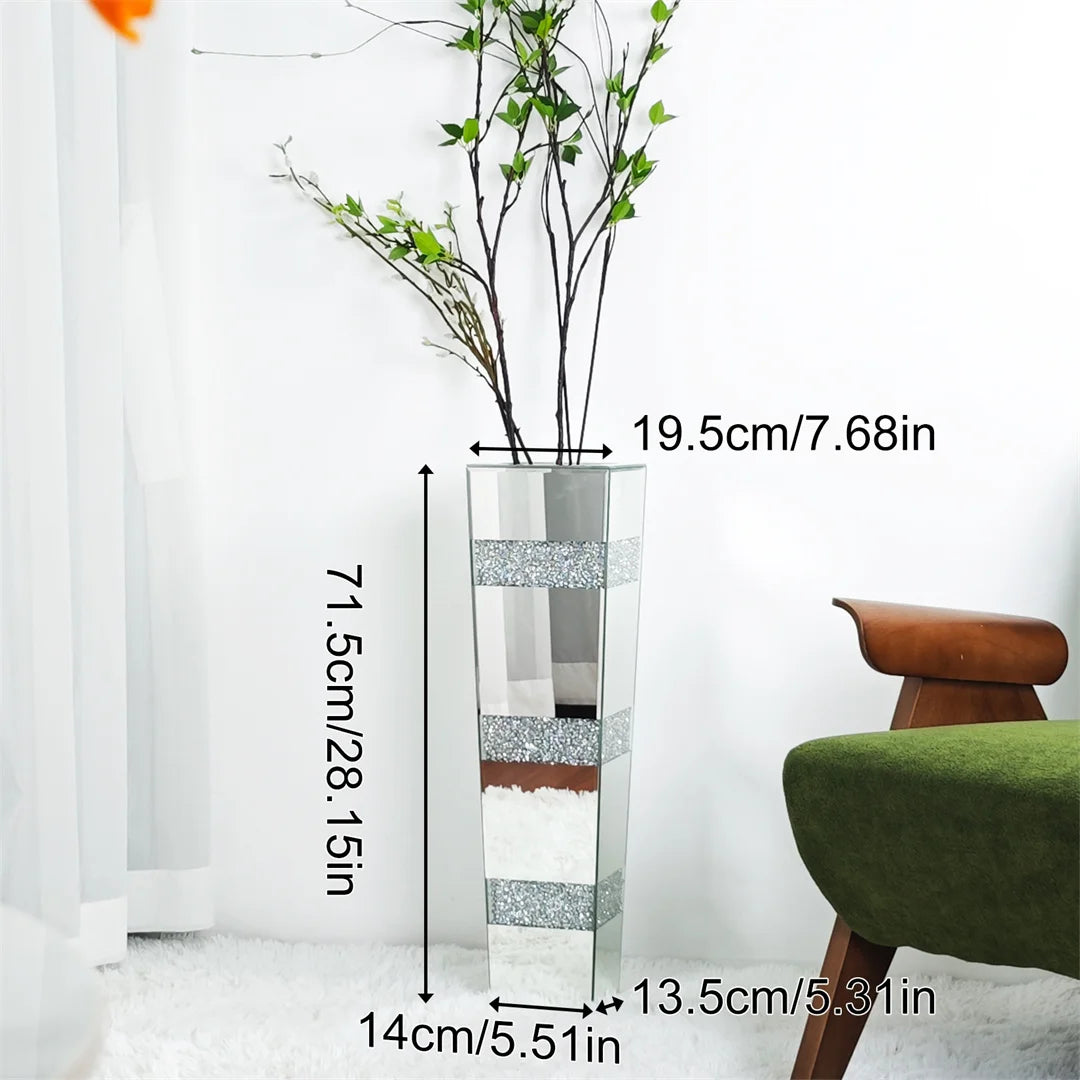 Modern Floor Crystal Mirrored Standing Flower Vase
