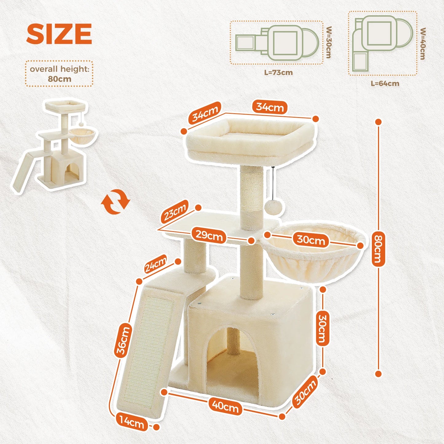 PAWZ Road Cat Tree Tower For Indoor Cats With Hammock And Perch