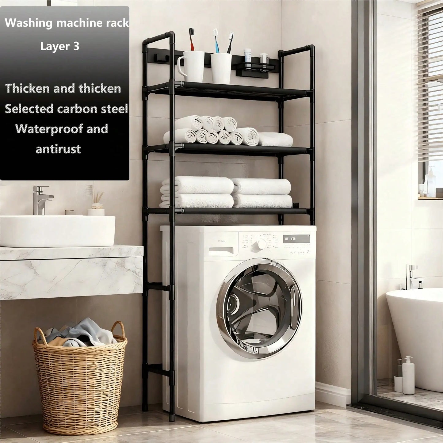 Three-Layer Bathroom And Laundry Shelf For Washing Machine And Toilet