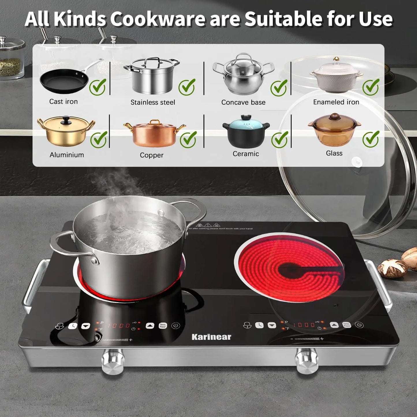 Karinear Countertop Ceramic Electric Hob With Safety Lock