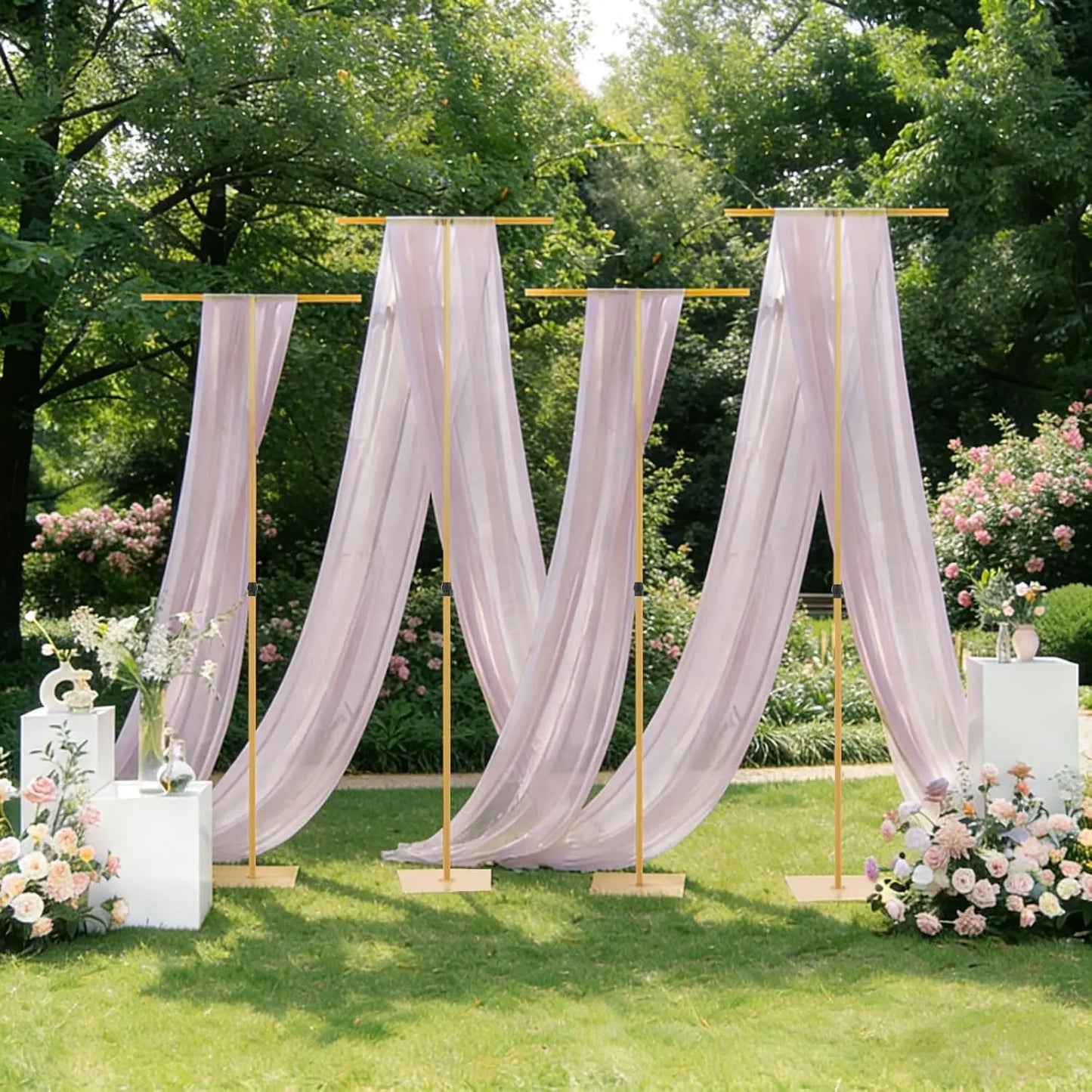 4Pcs Adjustable Gold Backdrop Stand For Wedding And Party Draping Decor