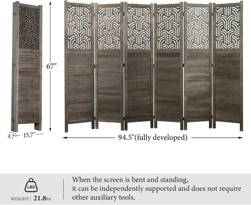 6 Panel Wooden Room Divider Folding Privacy Screen Freestanding Partition