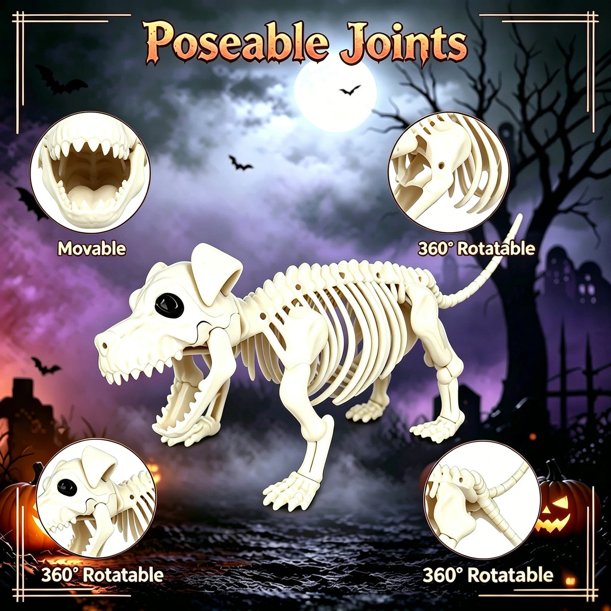 Western Cowboy Posable Skeleton Dog Set Halloween Outdoor Yard Decor