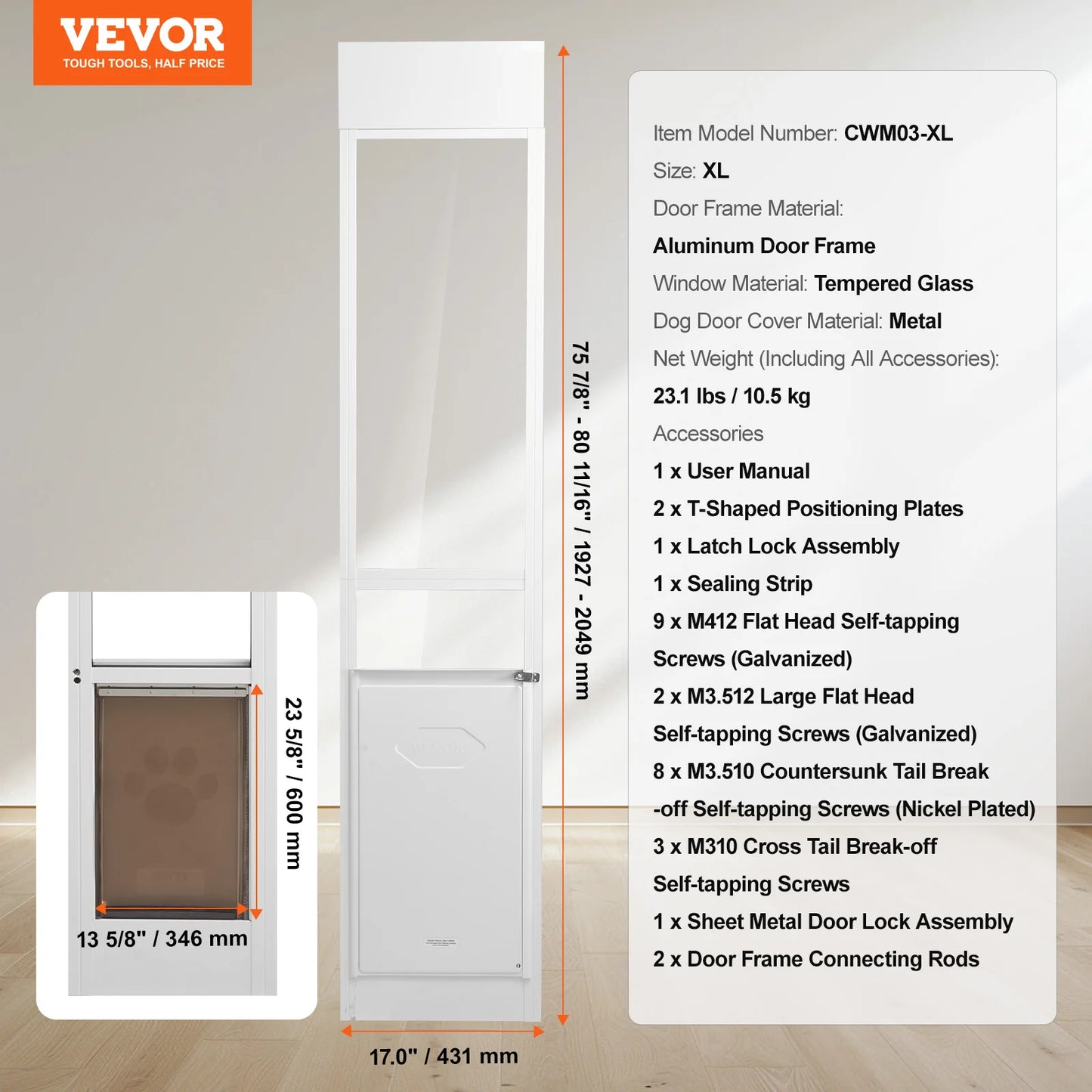 SucceBuy Adjustable Aluminum Sliding Glass Pet Door