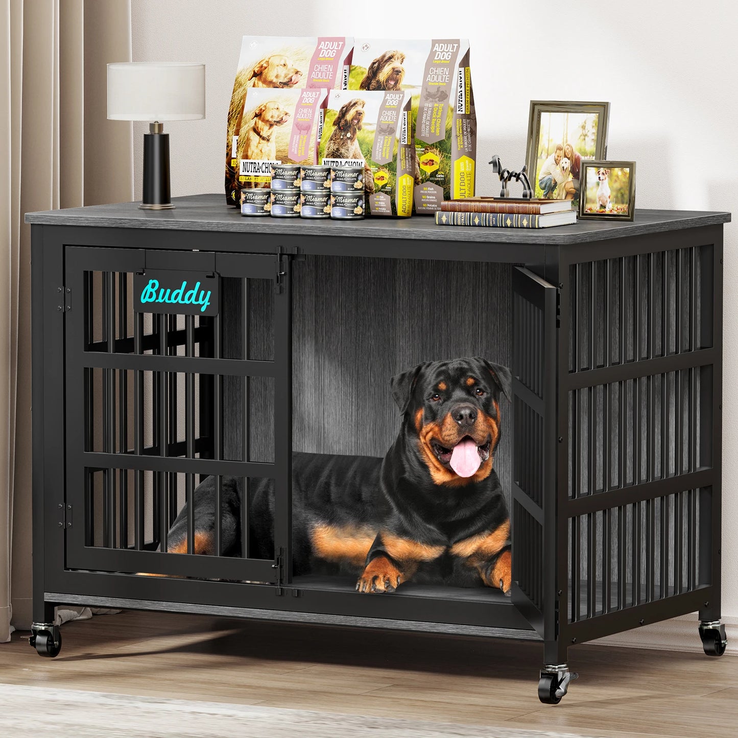 Dog Crate Furniture With Casters Heavy Duty Indoor Kennel