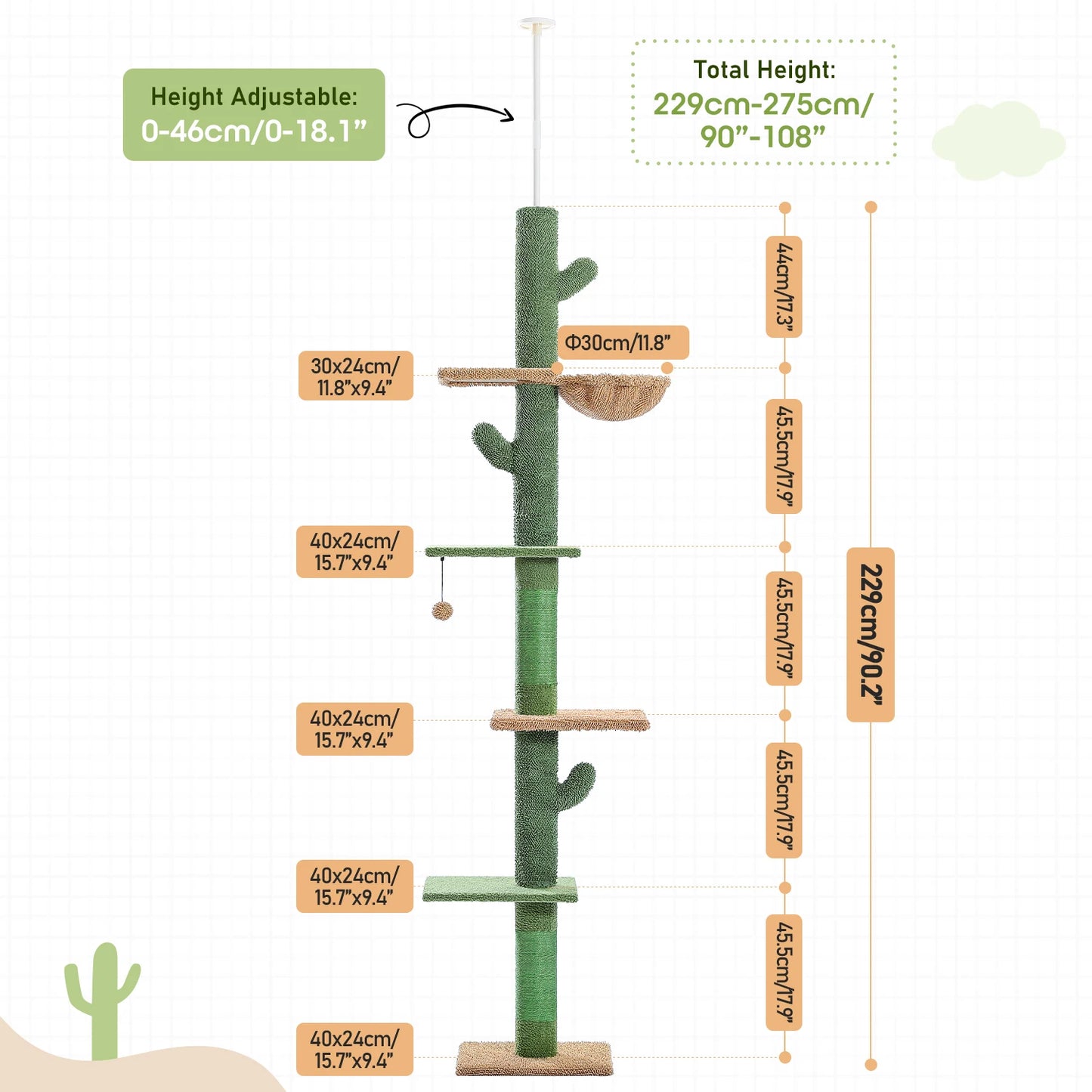 PAWZ Road Cat Tree 5-Tier Cactus Climbing Tower With Hammock