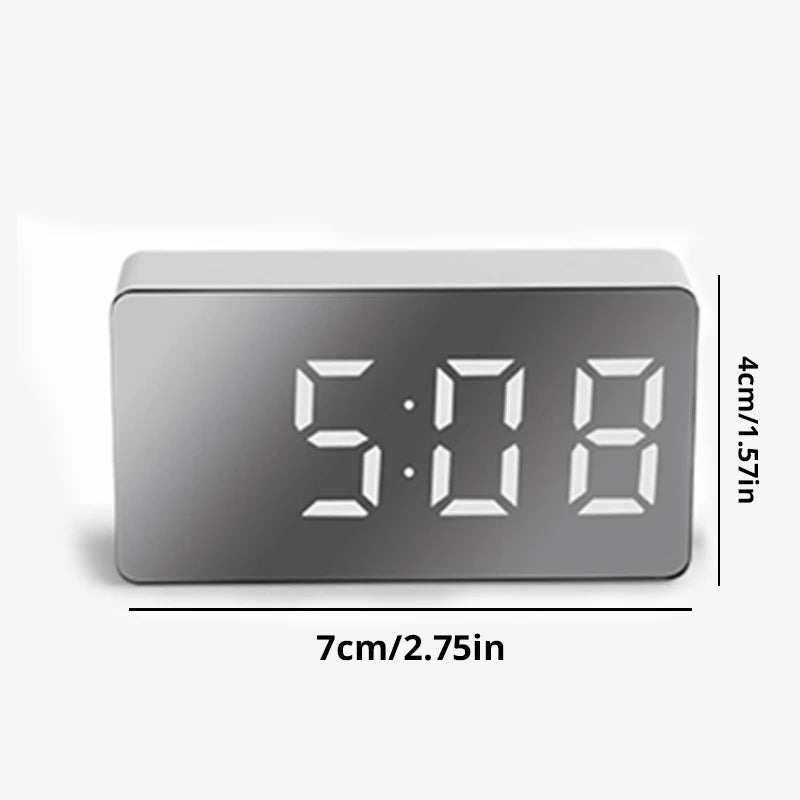 LED Mirror Table Clock With Snooze Alarm USB Desk Clock