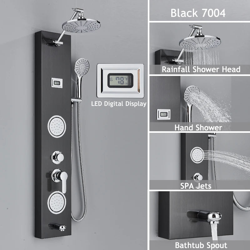 Luxury LED Shower Panel SPA Massage Jet Shower Faucet Bathroom Waterfall Rain Shower Column System Faucet Bathoom