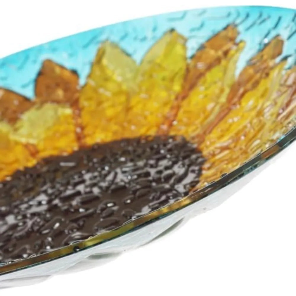 Glass Sunflower Bird Bath For Outdoor Garden Hand Painted