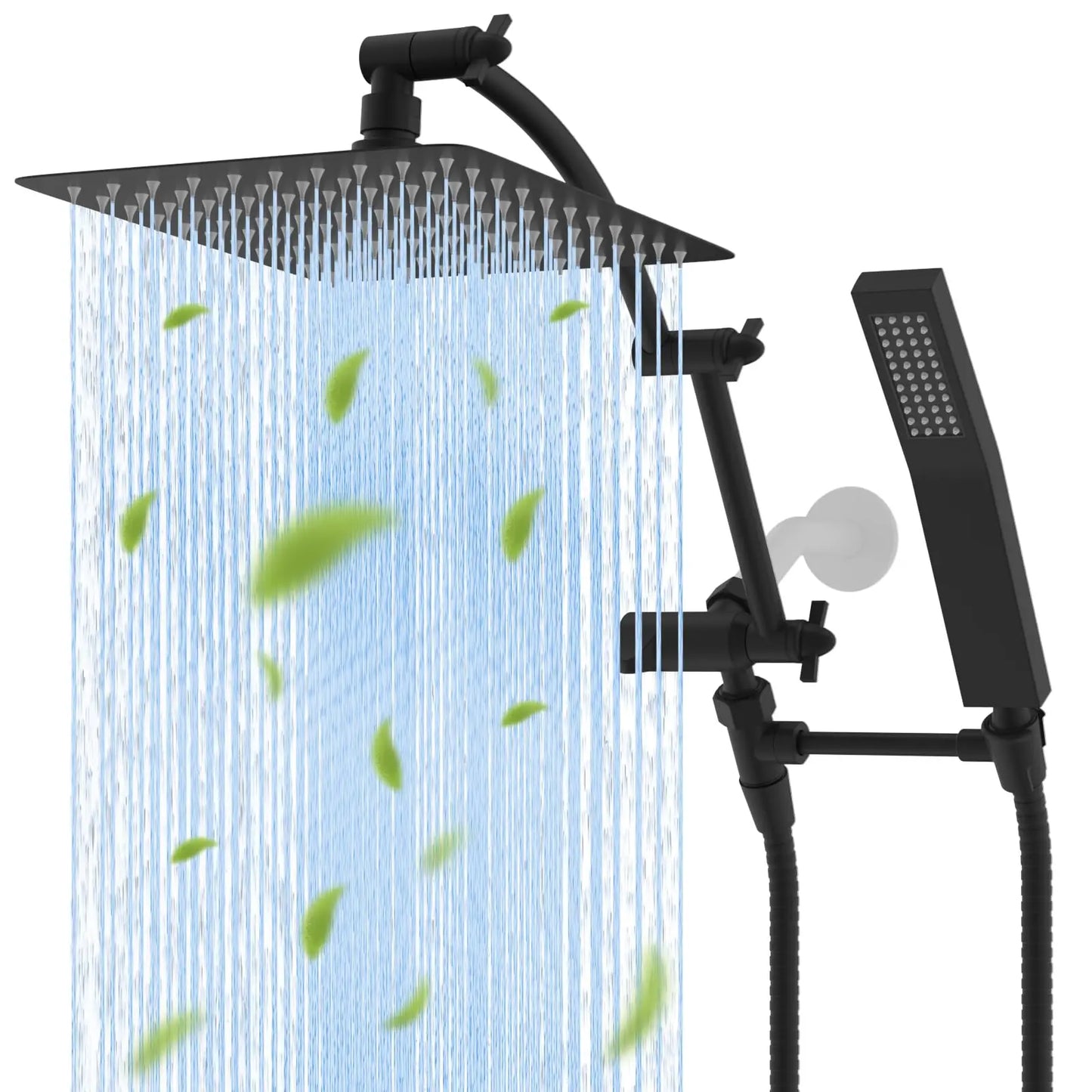 Hibbent All Metal Rainfall Shower Head Set With Square Design Arm And Hose
