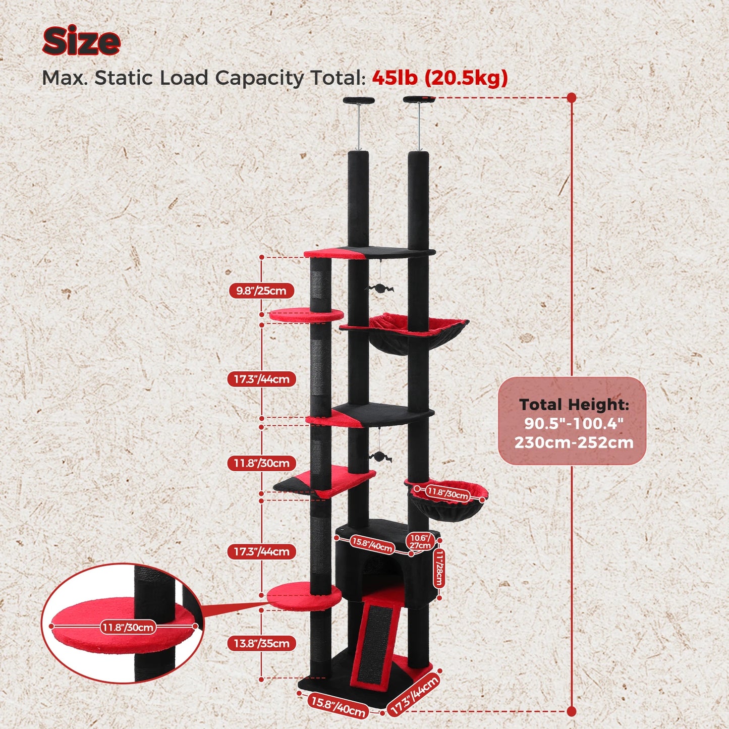 PAWZ Road Cat Tree With Sisal Scratching Posts Adjustable Height