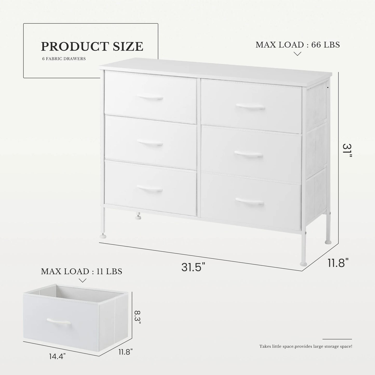 MCQ Modern Six Drawer Fabric Storage Cabinet Nightstand Dresser