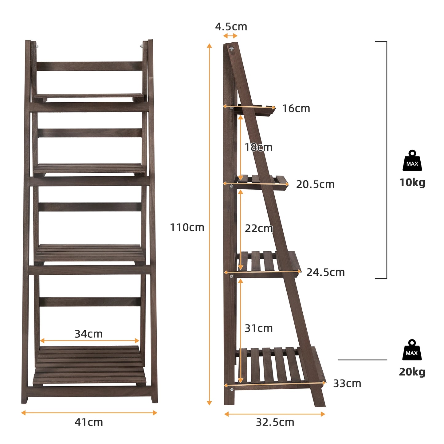 Four Tier Folding Wood Ladder Shelf Storage Unit