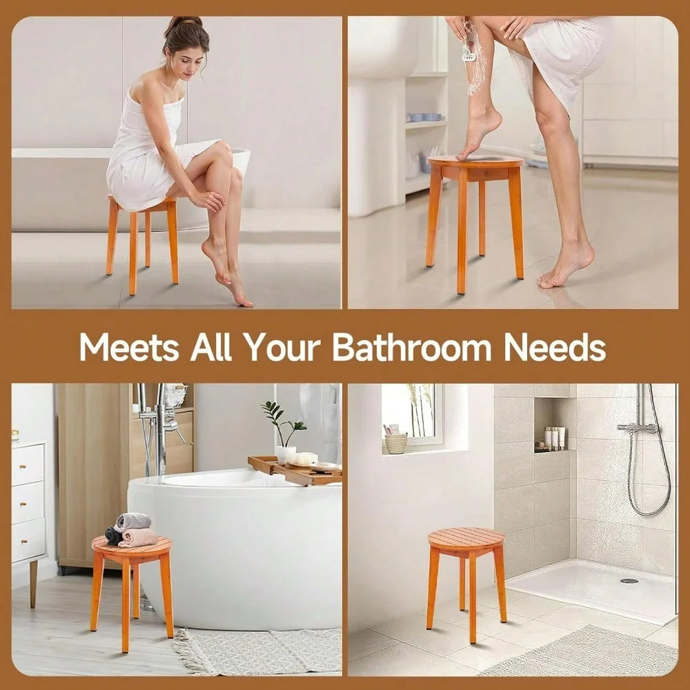 Round Bamboo Waterproof Shower Stool For Bathroom Use