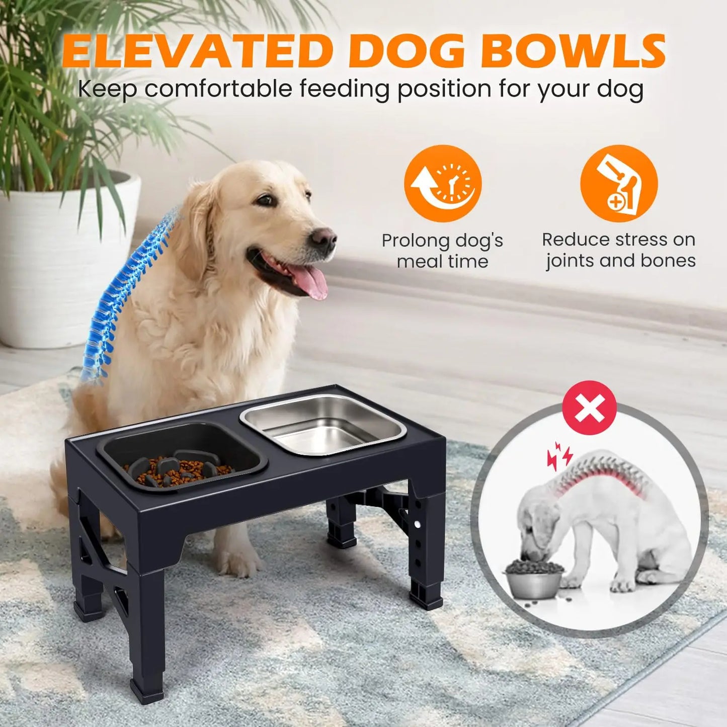 2-In-1 Elevated Slow Feeder Non-Slip Dog Bowls With Foldable Stand