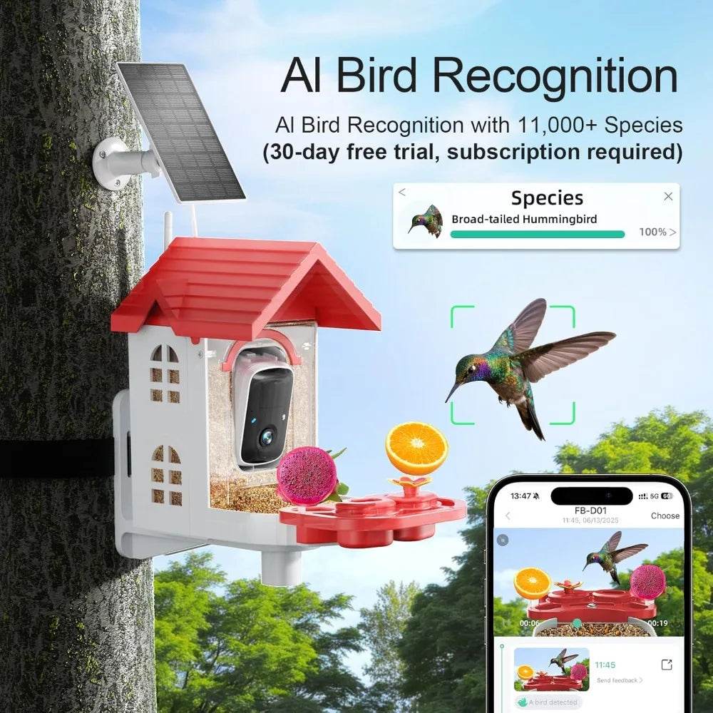 XMSJ Bird Feeder With Camera AI Species Identification Solar Powered