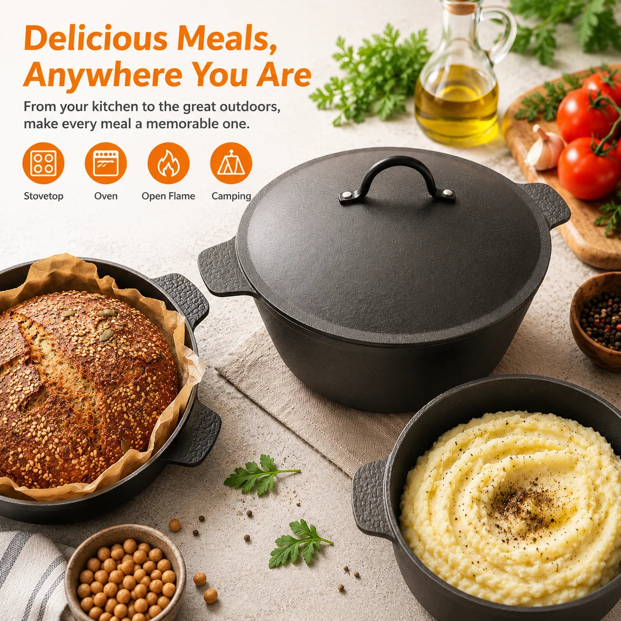 HanSmart Cast Iron Dutch Oven Nonstick Honeycomb Induction Baking Cookware