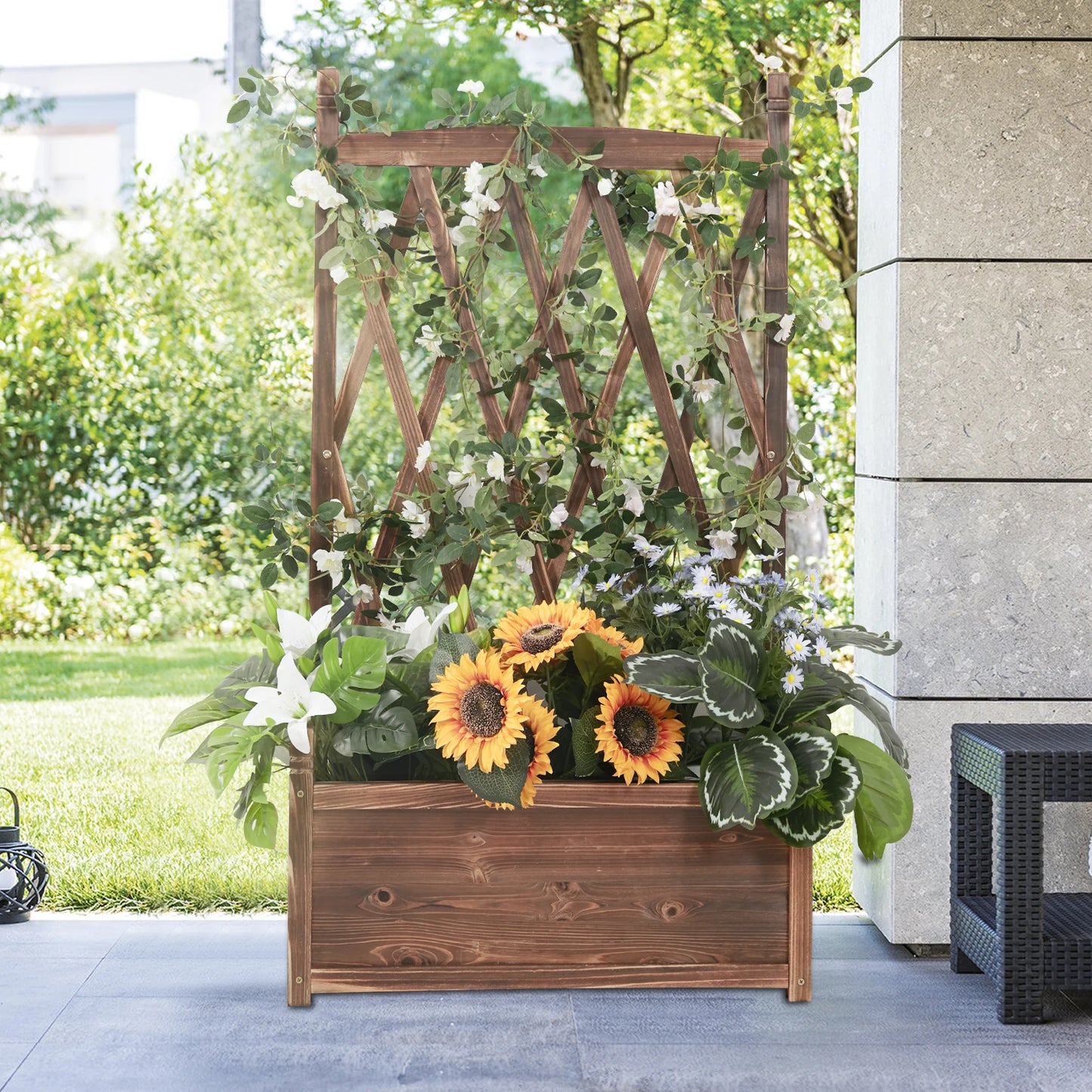 Raised Garden Bed Elevated Wood Planter Box With Trellis