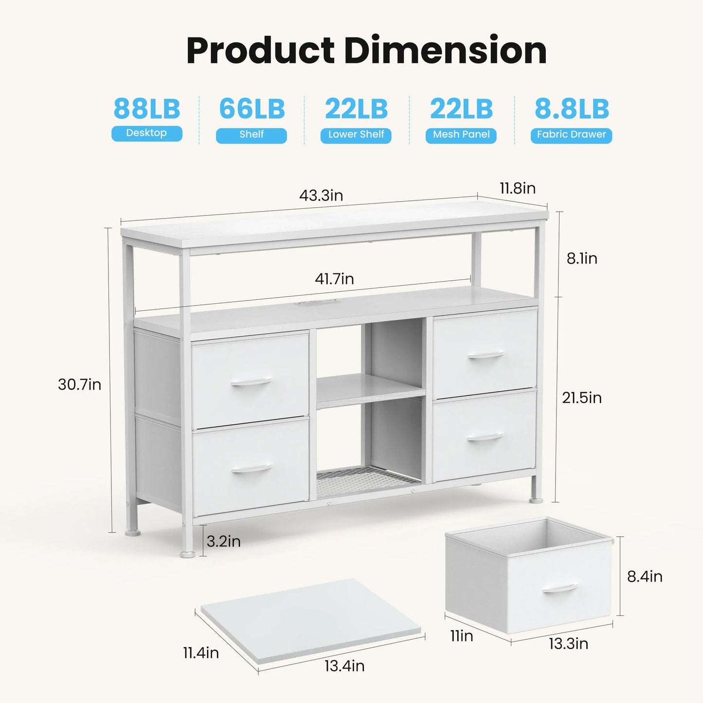 JHK 4-Drawer TV Stand With LED Lights And Power Outlets