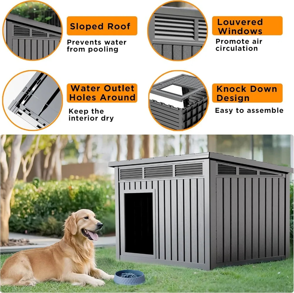 Weatherproof Resin Dog House With Removable Roof For Indoor Outdoor Use