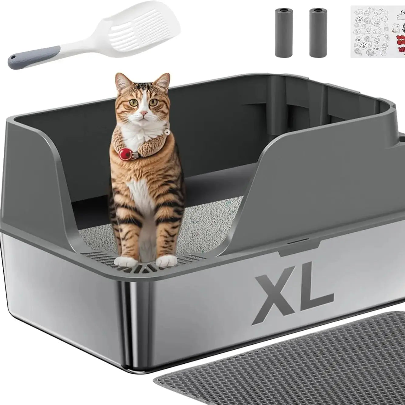 Stainless Steel Cat Litter Box Extra Large Splash-Proof Leak-Proof