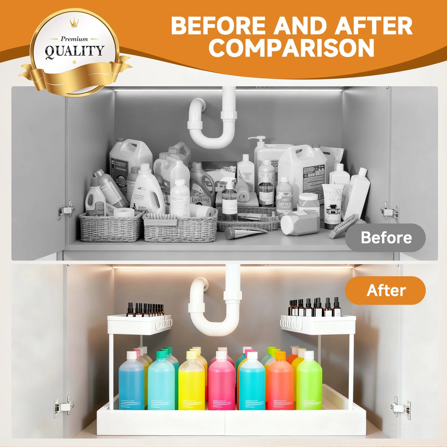 Under Sink Two-Tier U-Shape Expandable Storage Drawer Organizer