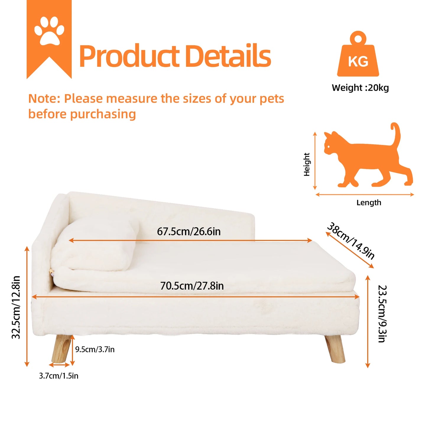 Bingopaw Waterproof Elevated Pet Sofa With Plush Cushion