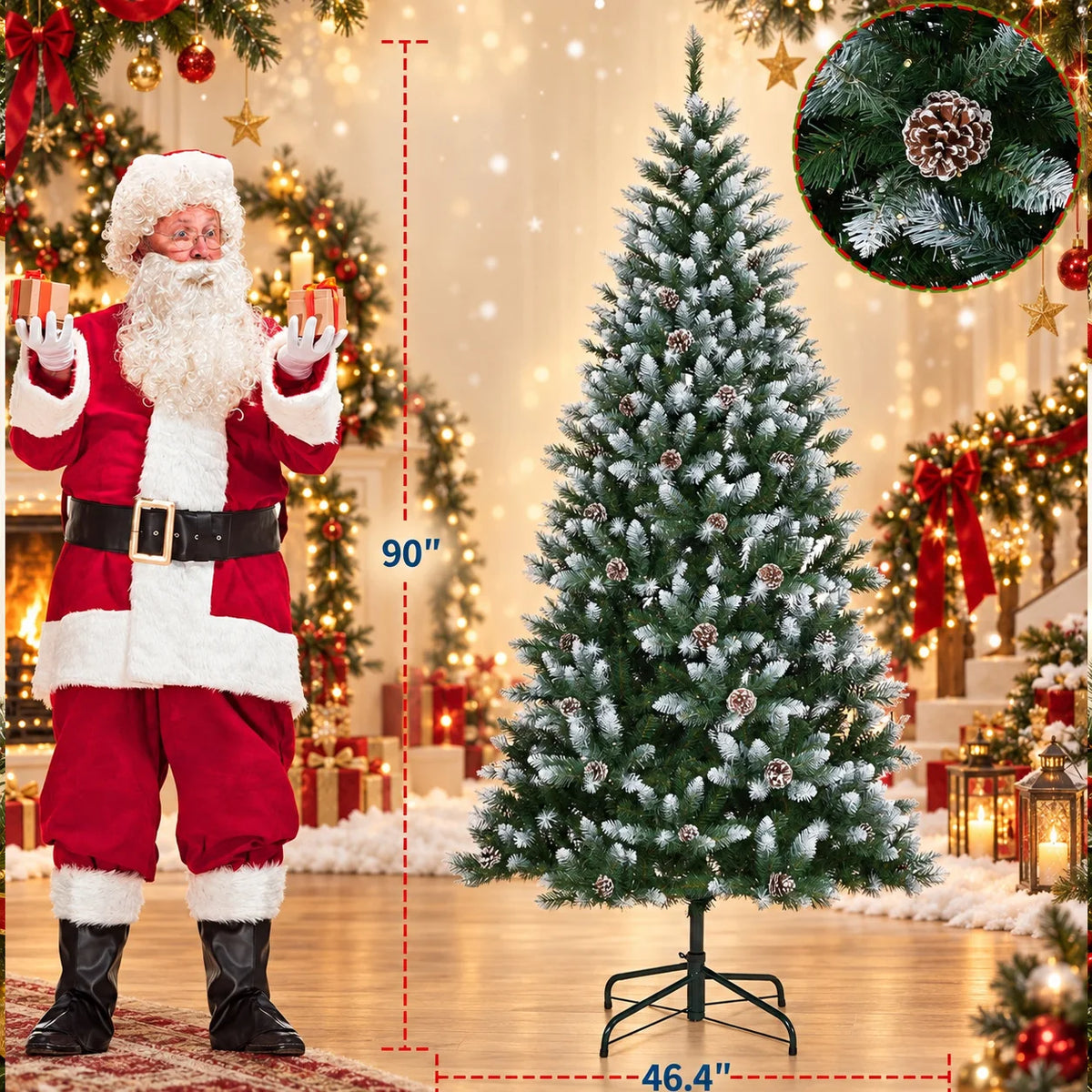ANIXOL Pre-Lit Flocked Artificial Christmas Tree With Warm White Lights