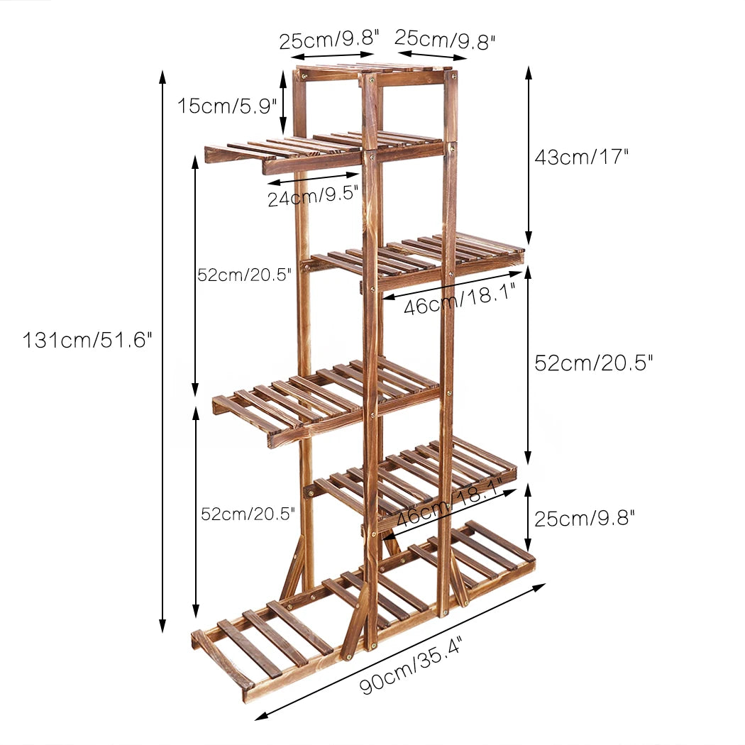BINGOPAW 6 Tier Wooden Plant Stand Carbonized Display