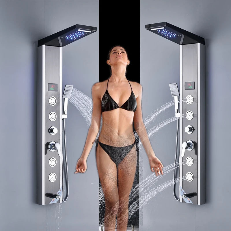 Luxury LED Shower Panel SPA Massage Jet Shower Faucet Bathroom Waterfall Rain Shower Column System Faucet Bathoom
