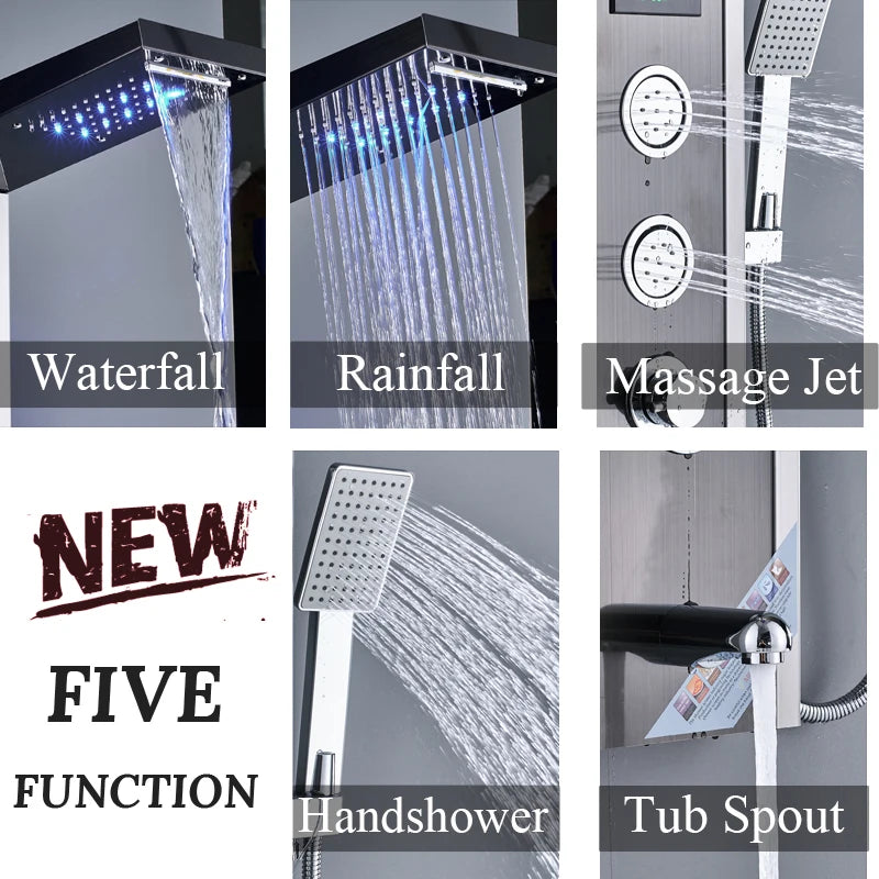 Luxury LED Shower Panel SPA Massage Jet Shower Faucet Bathroom Waterfall Rain Shower Column System Faucet Bathoom