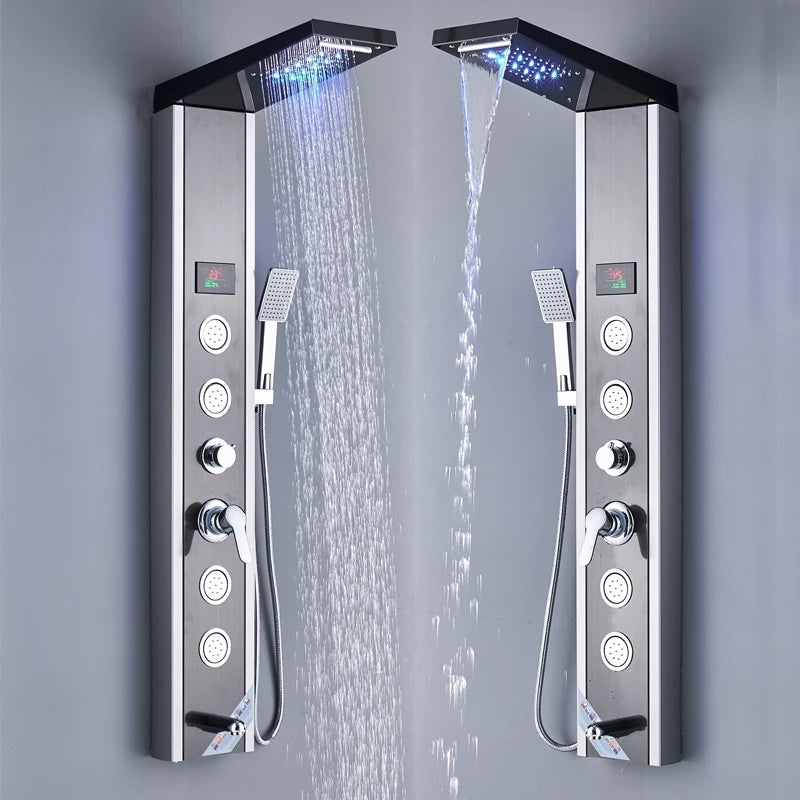 Luxury LED Shower Panel SPA Massage Jet Shower Faucet Bathroom Waterfall Rain Shower Column System Faucet Bathoom