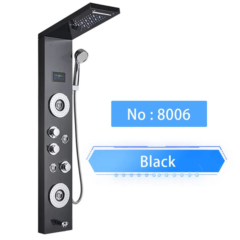 Luxury LED Shower Panel SPA Massage Jet Shower Faucet Bathroom Waterfall Rain Shower Column System Faucet Bathoom