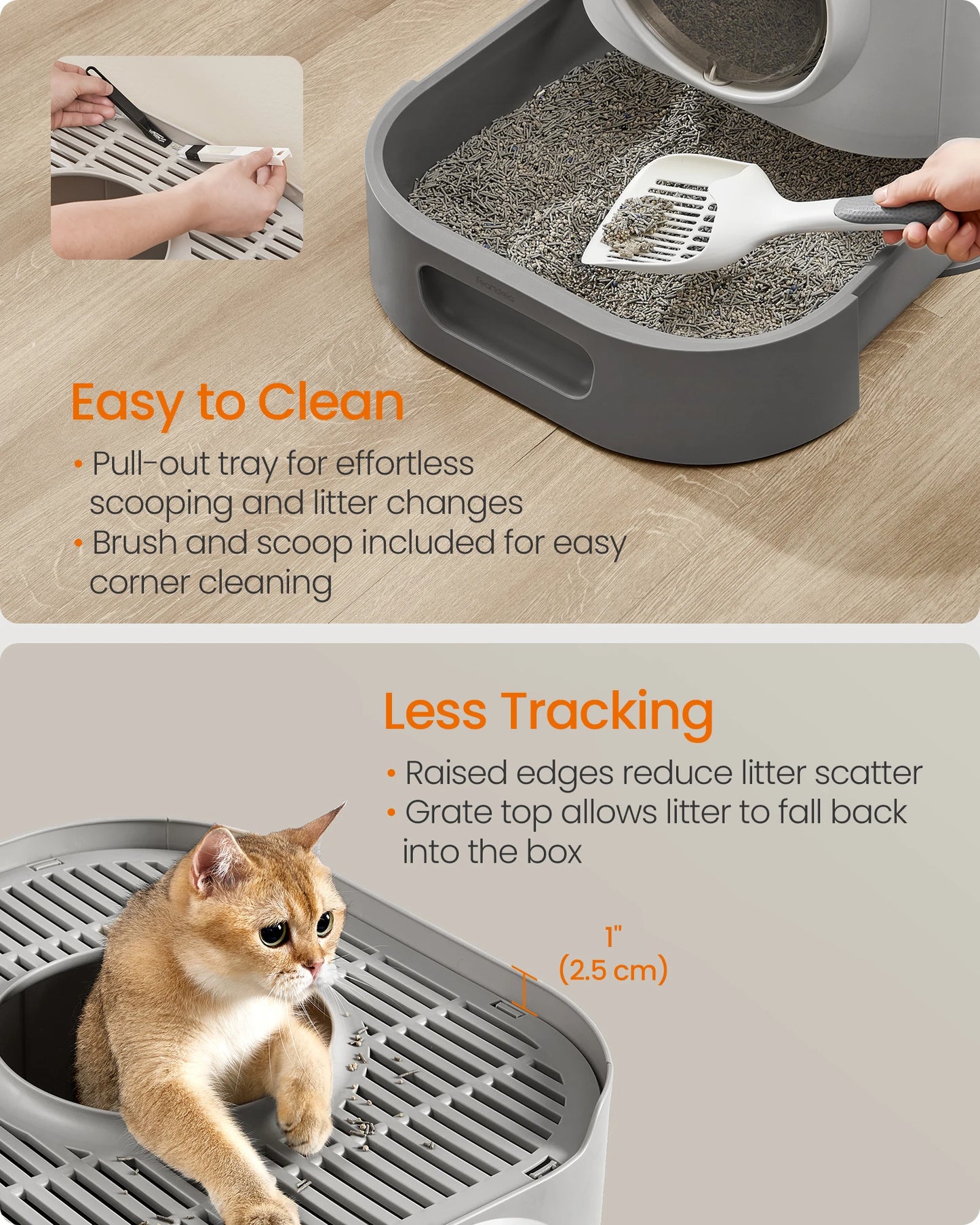 Feandrea Enclosed Cat Litter Box With Slide Out Tray And Accessories