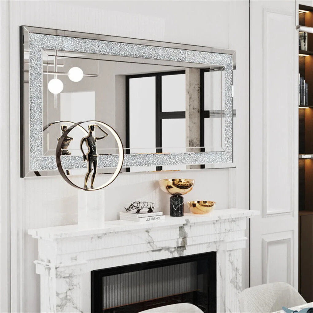 Crystal Crush Diamond Framed Wall Mirror For Living Room