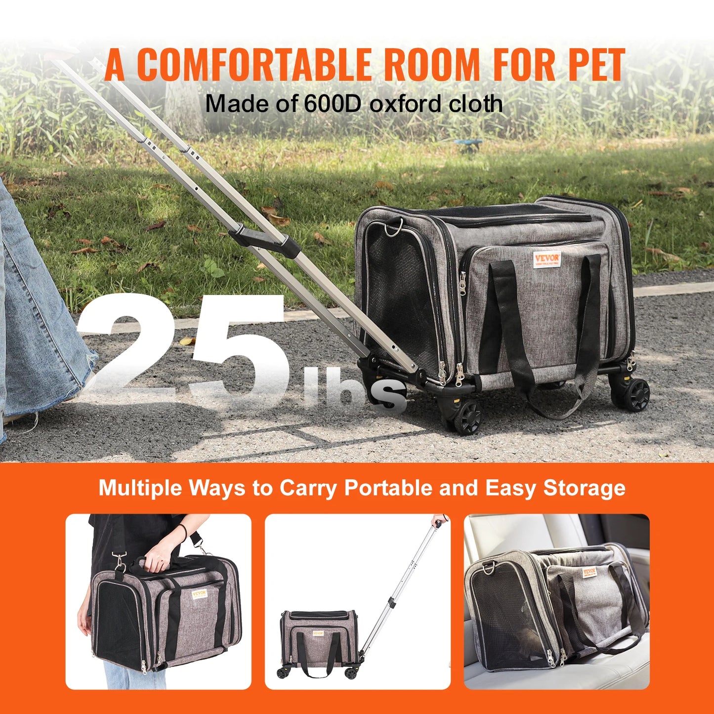 Breathable Cat Carrier Backpack With Wheels Telescopic Handle For Travel