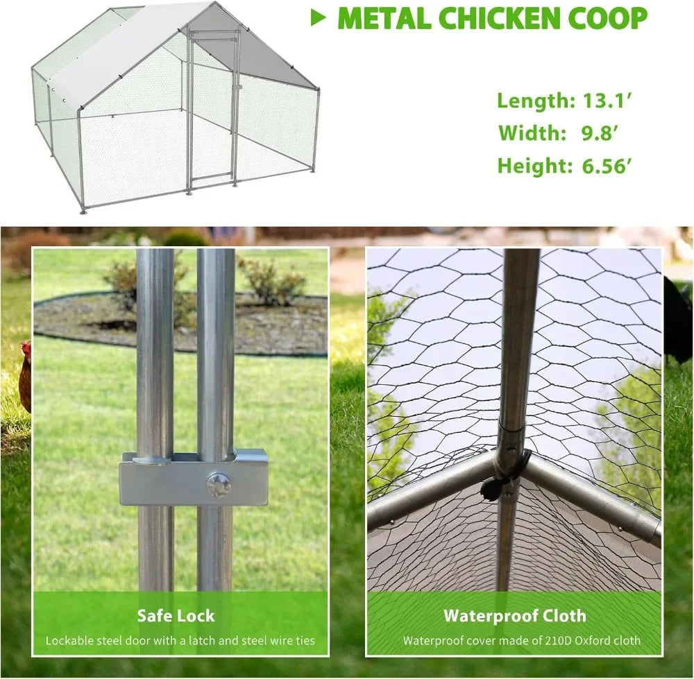 Metal Walk-In Chicken Coop With Waterproof UV Cover Outdoor Run
