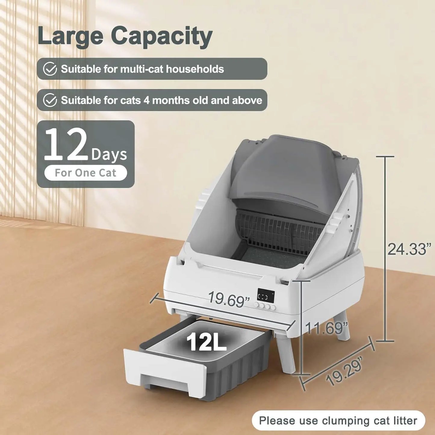Automatic Cat Litter Box Self Cleaning With App Control And Smart Health Monitor