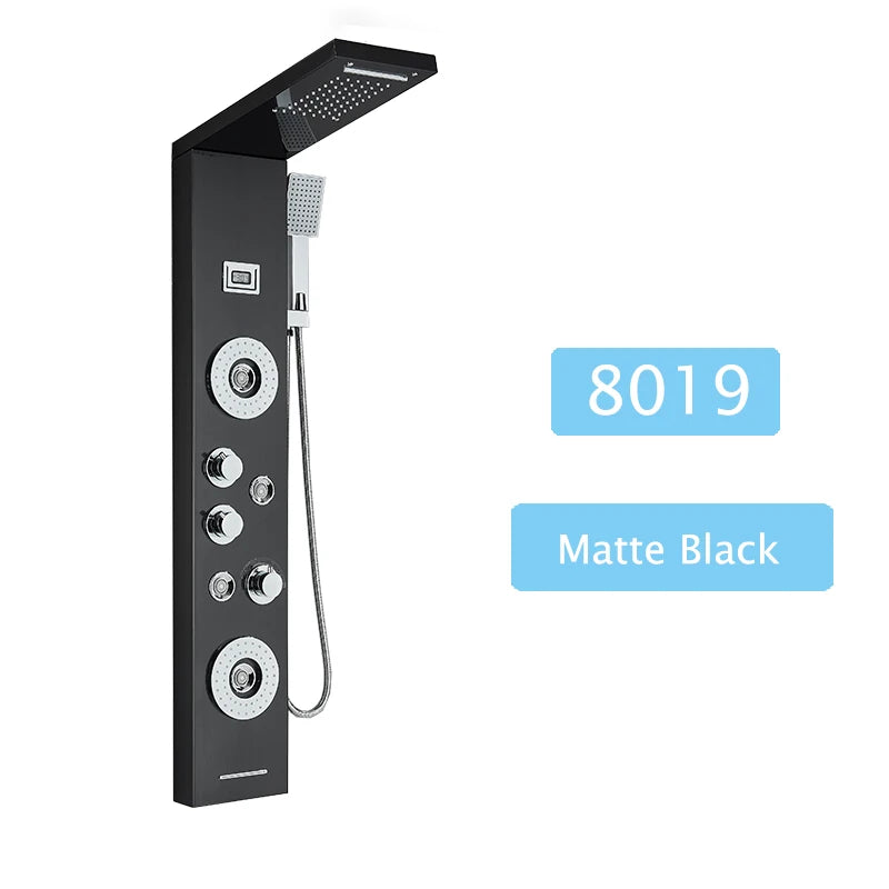 Luxury LED Shower Panel SPA Massage Jet Shower Faucet Bathroom Waterfall Rain Shower Column System Faucet Bathoom