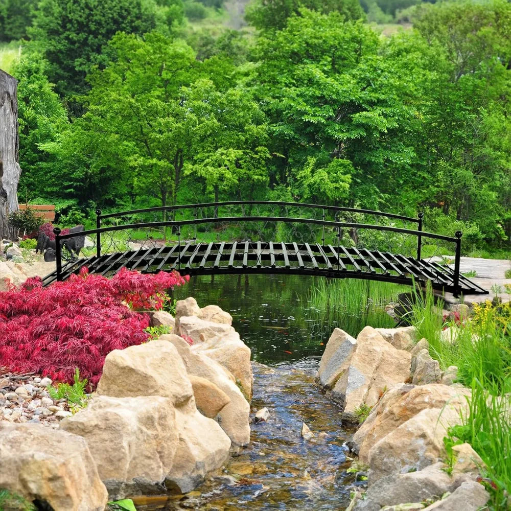 Metal Garden Bridge With Siderails Durable Outdoor Footbridge
