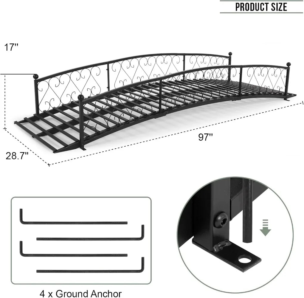 Metal Garden Bridge With Siderails Durable Outdoor Footbridge