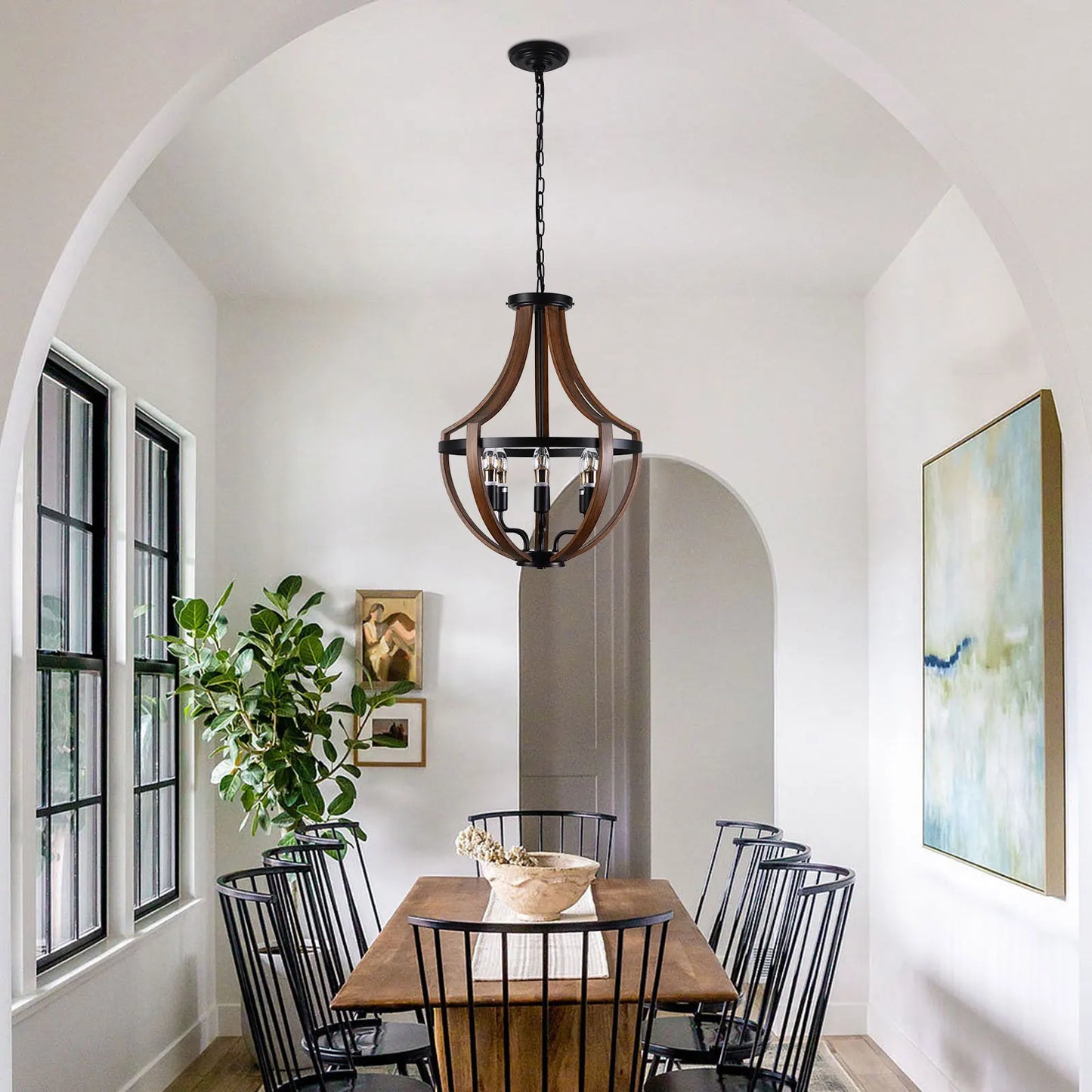 Modern Rustic Wooden Pendant Light Fixture For Dining Room