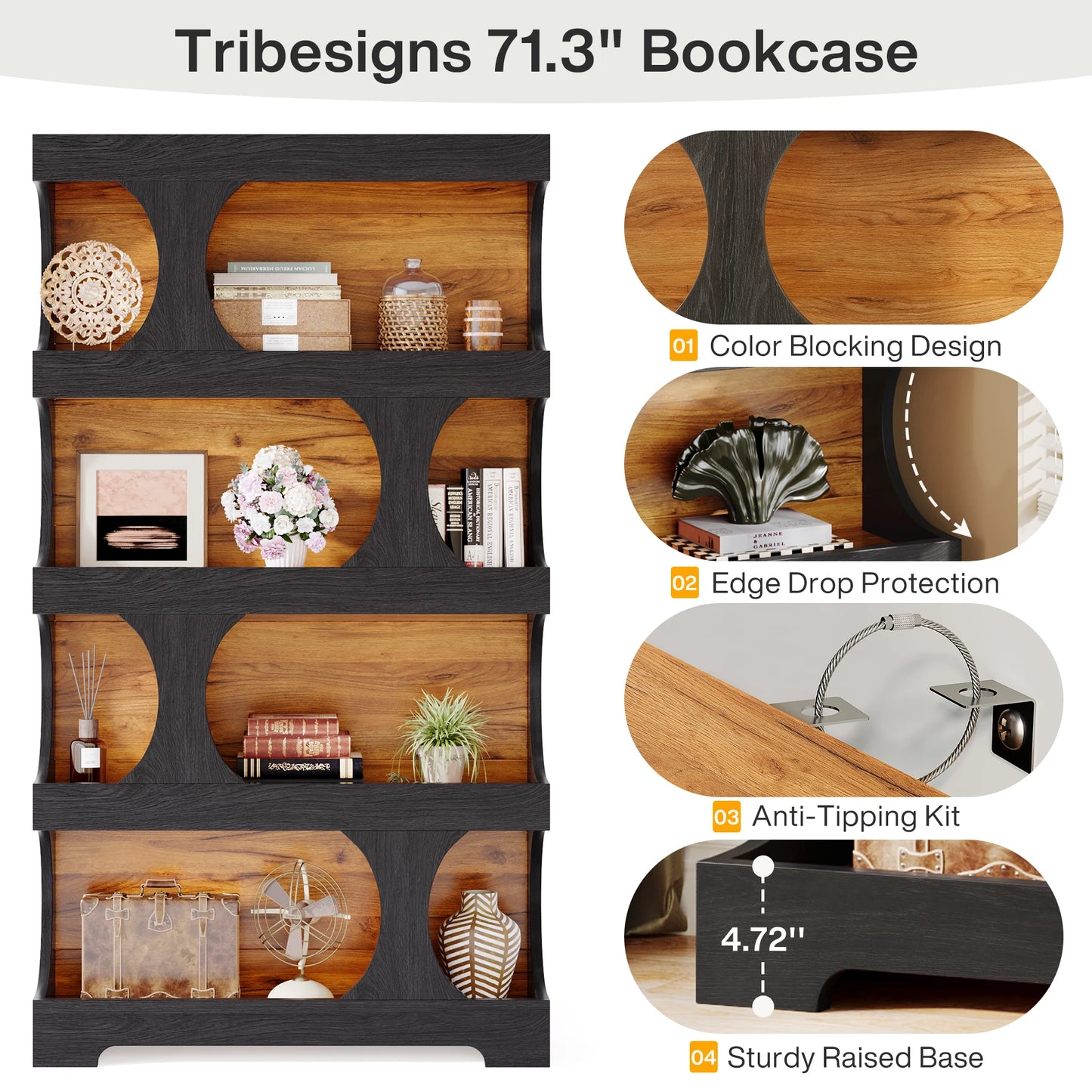 Tribesigns S Shaped Bookcase 4 Tier Wood Display Shelves