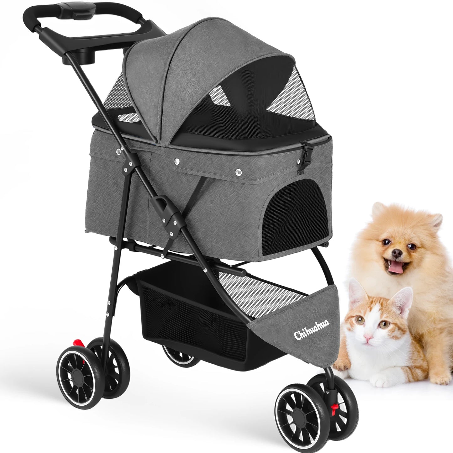 CHIHUAHUA Pet Stroller For Cats And Dogs Foldable Three Wheels Breathable Canopy