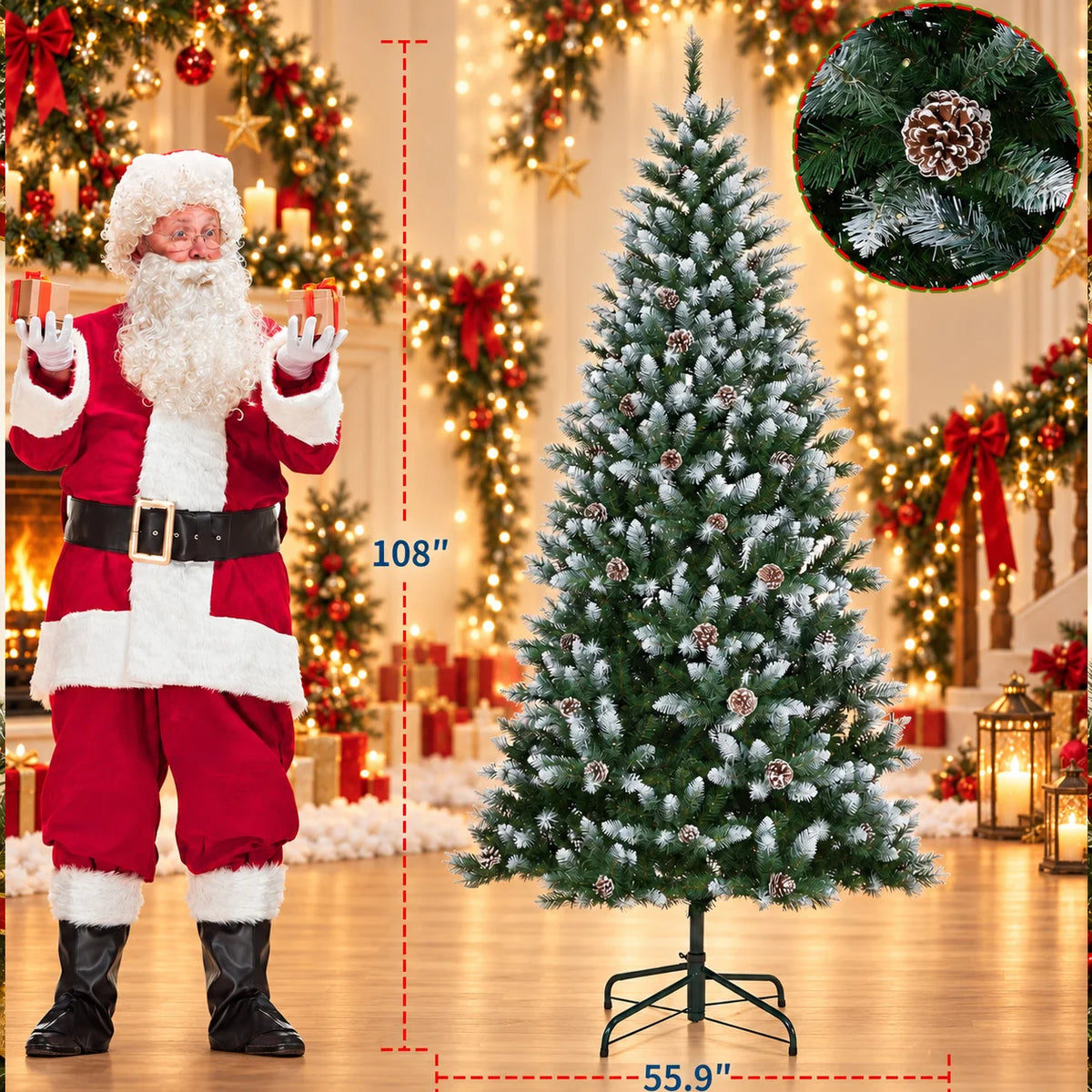 ANIXOL Pre-Lit Flocked Artificial Christmas Tree With Warm White Lights