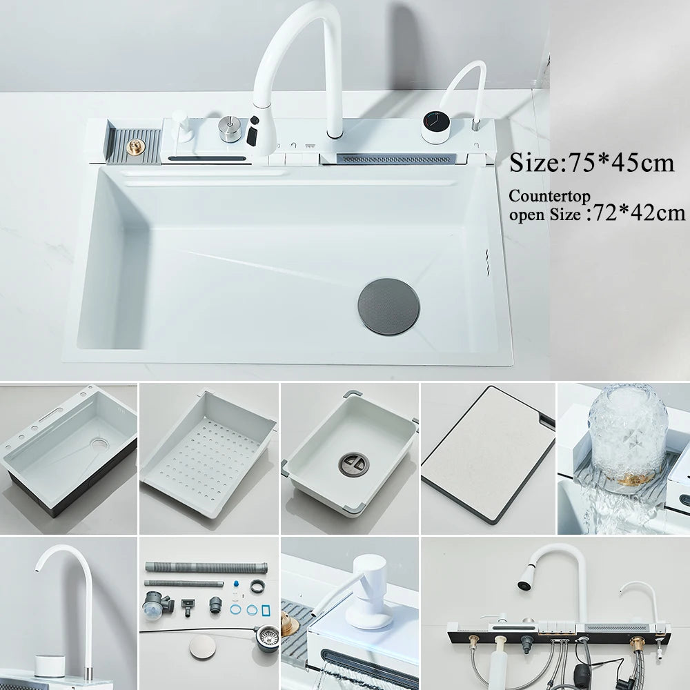 MYQualife 304 Stainless Steel Waterfall Kitchen Sink With Digital Faucet