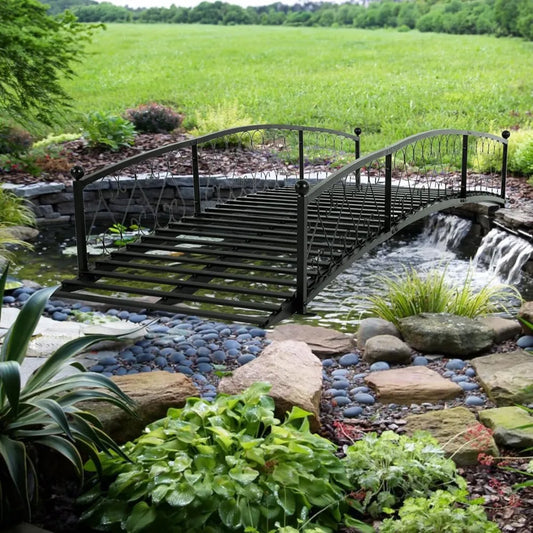 Metal Garden Bridge With Siderails Durable Outdoor Footbridge