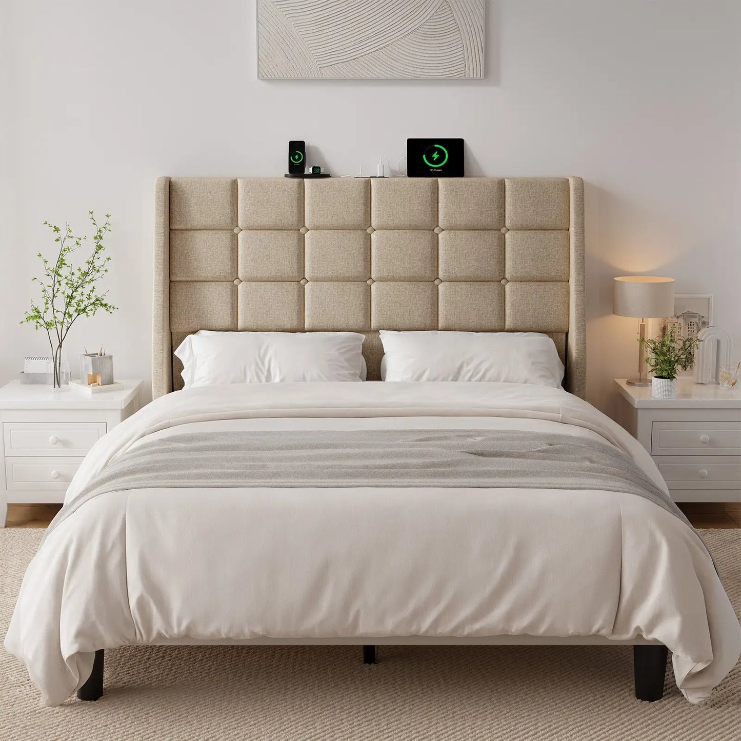 ONBRILL Linen Upholstered Headboard With Tufted Button Wingback