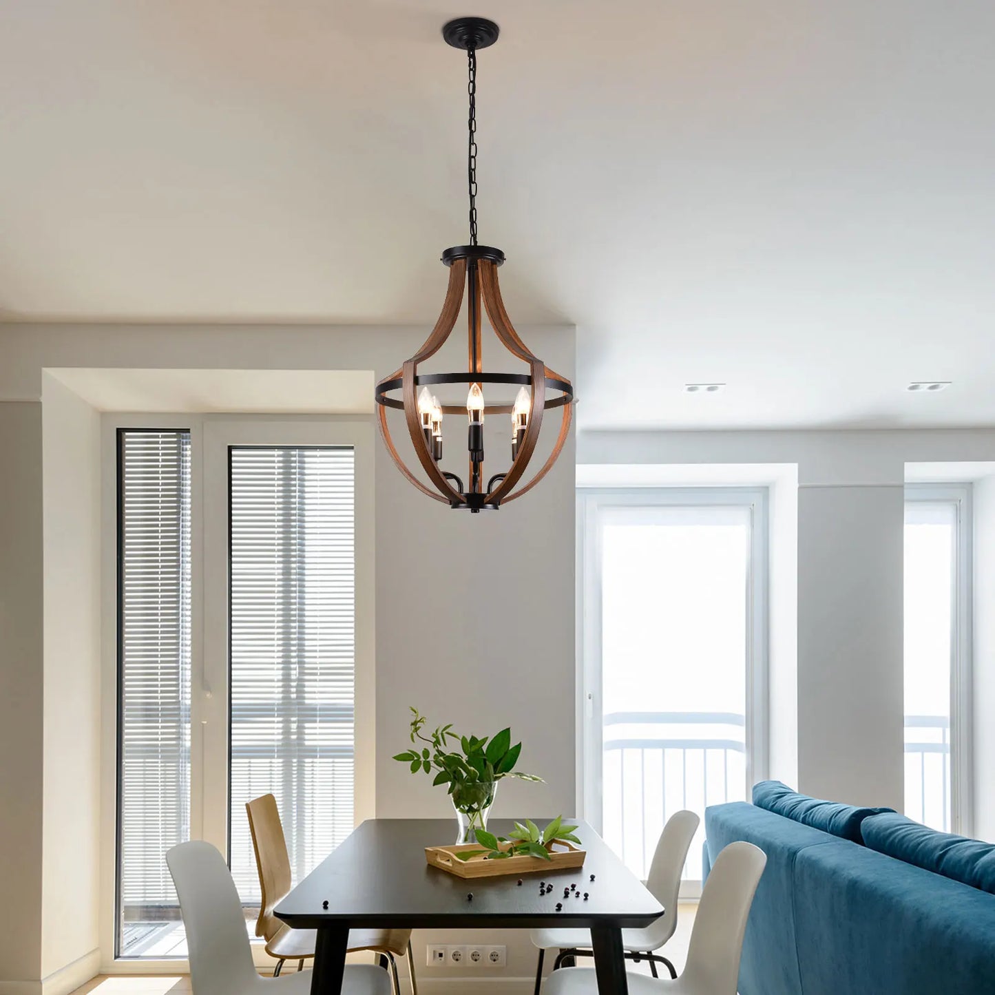 Modern Rustic Wooden Pendant Light Fixture For Dining Room